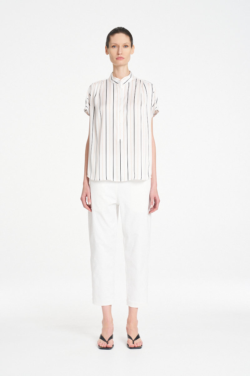 Mela Purdie Gathered Shell Shirt - Wht/Blk