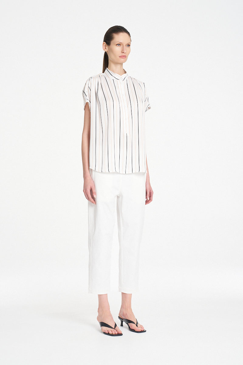 Mela Purdie Gathered Shell Shirt - Wht/Blk