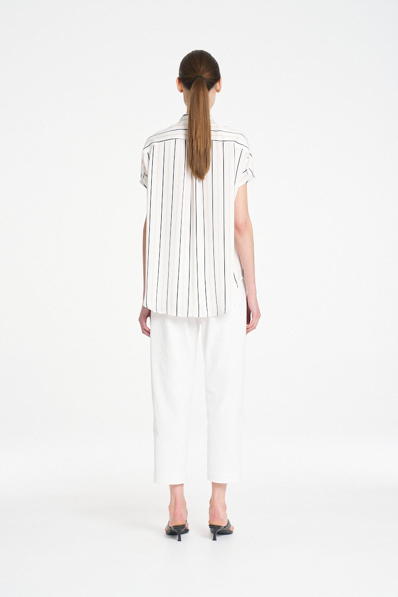 Mela Purdie Gathered Shell Shirt - Wht/Blk