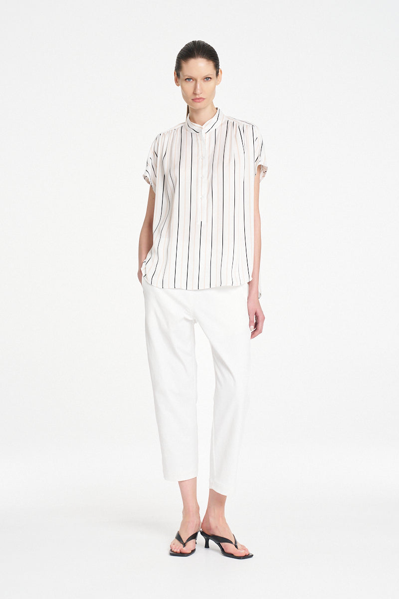 Mela Purdie Gathered Shell Shirt - Wht/Blk