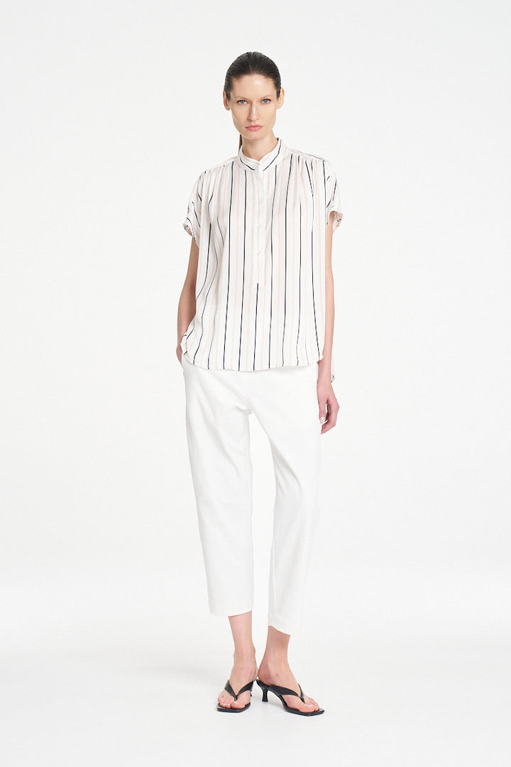 Mela Purdie Gathered Shell Shirt - Wht/Blk