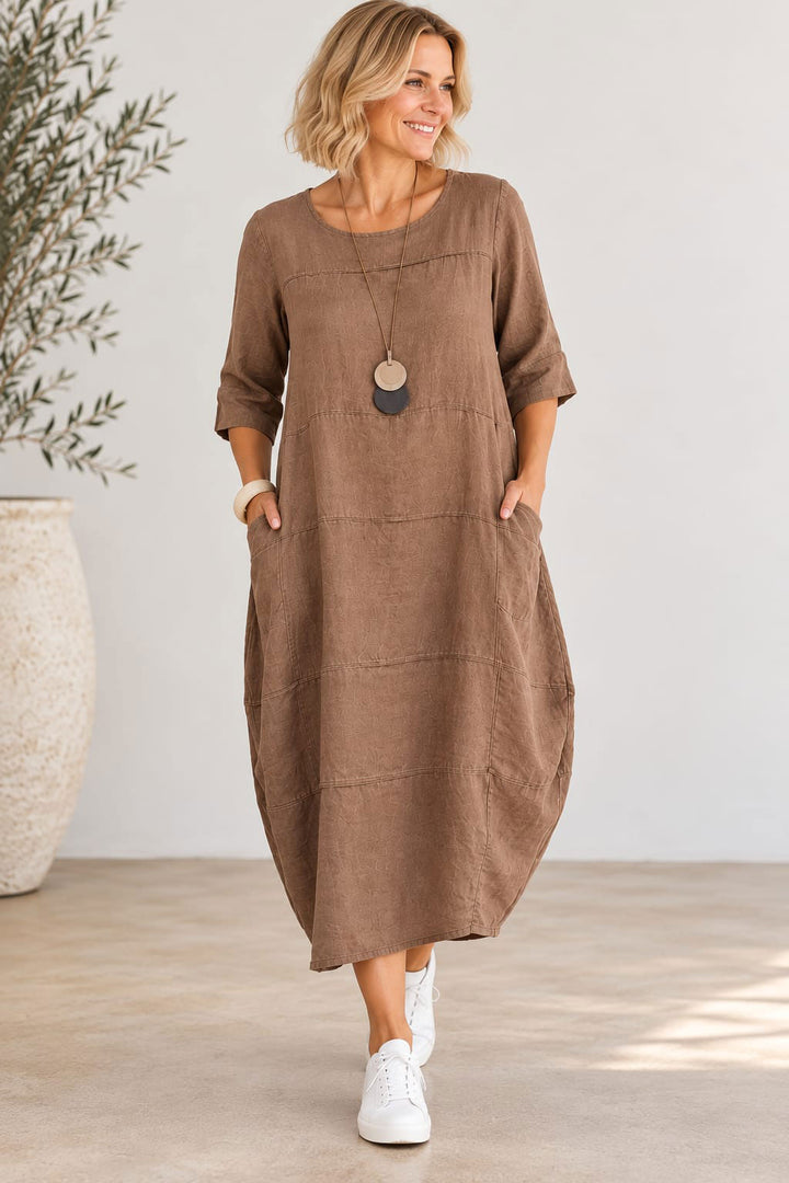 By Basics Linen Dress - Mole
