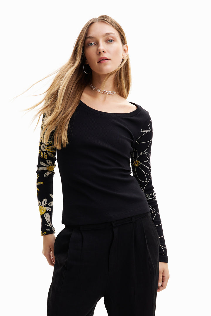 Desigual Ribbed floral T-shirt