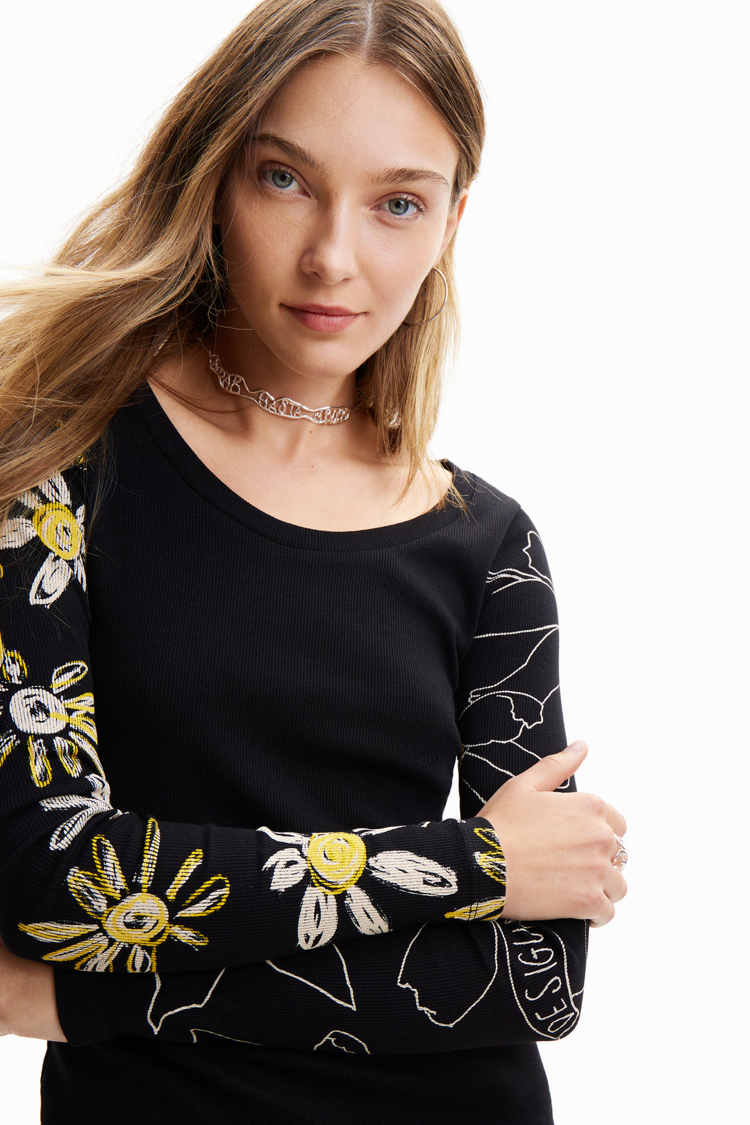 Desigual Ribbed floral T-shirt