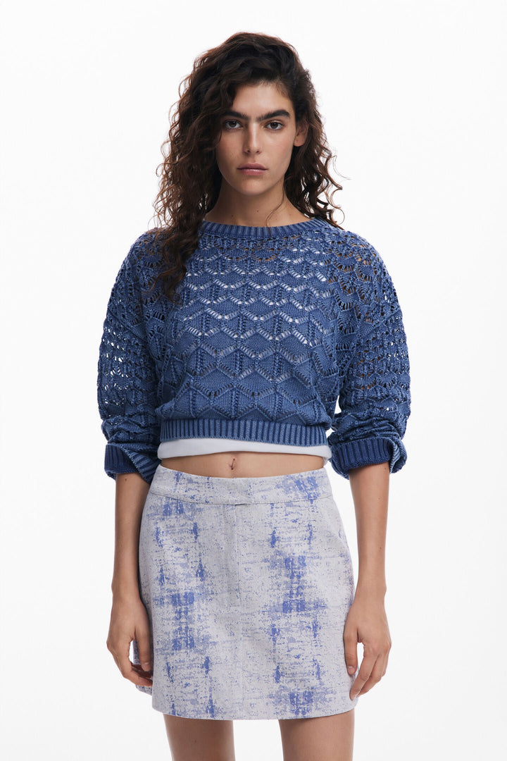 Desigual Reine Cropped Openwork Sweater