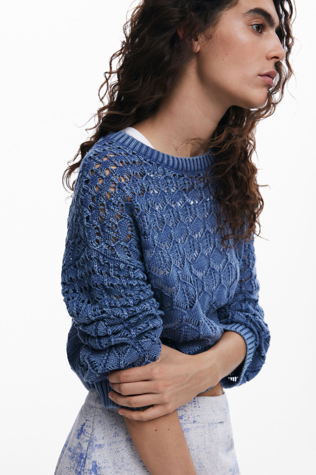Desigual Reine Cropped Openwork Sweater