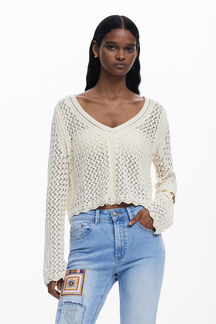 Desigual Flam Cropped Openwork Sweater