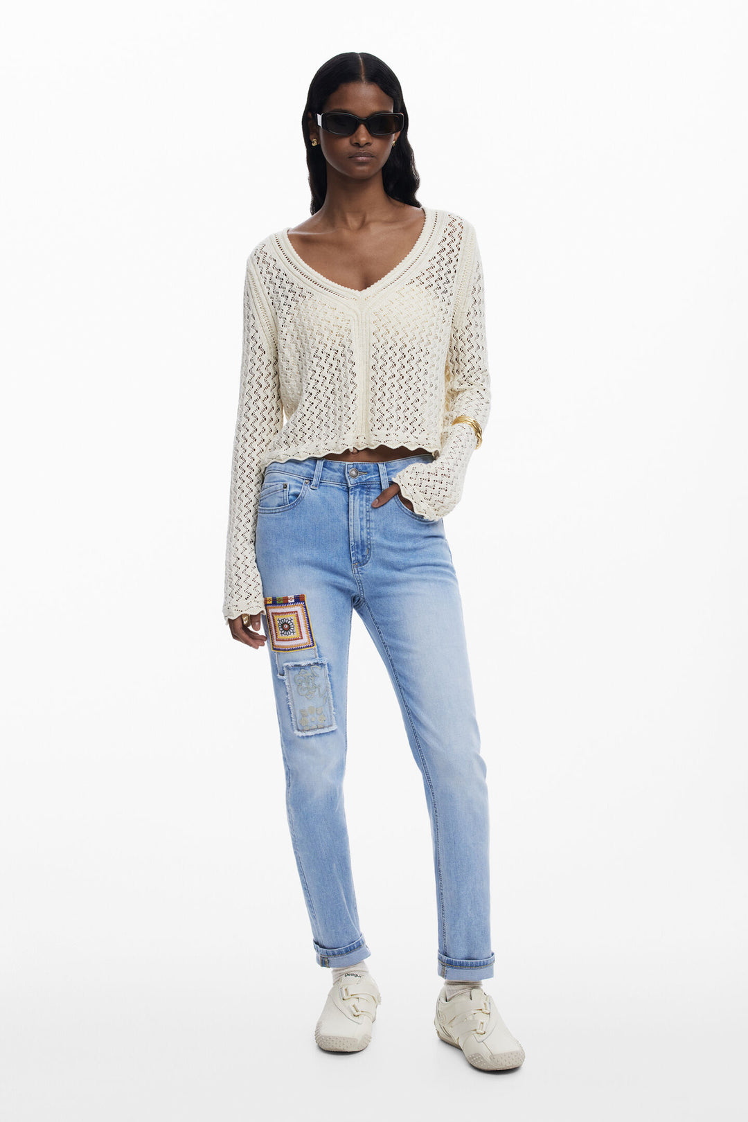 Desigual Flam Cropped Openwork Sweater