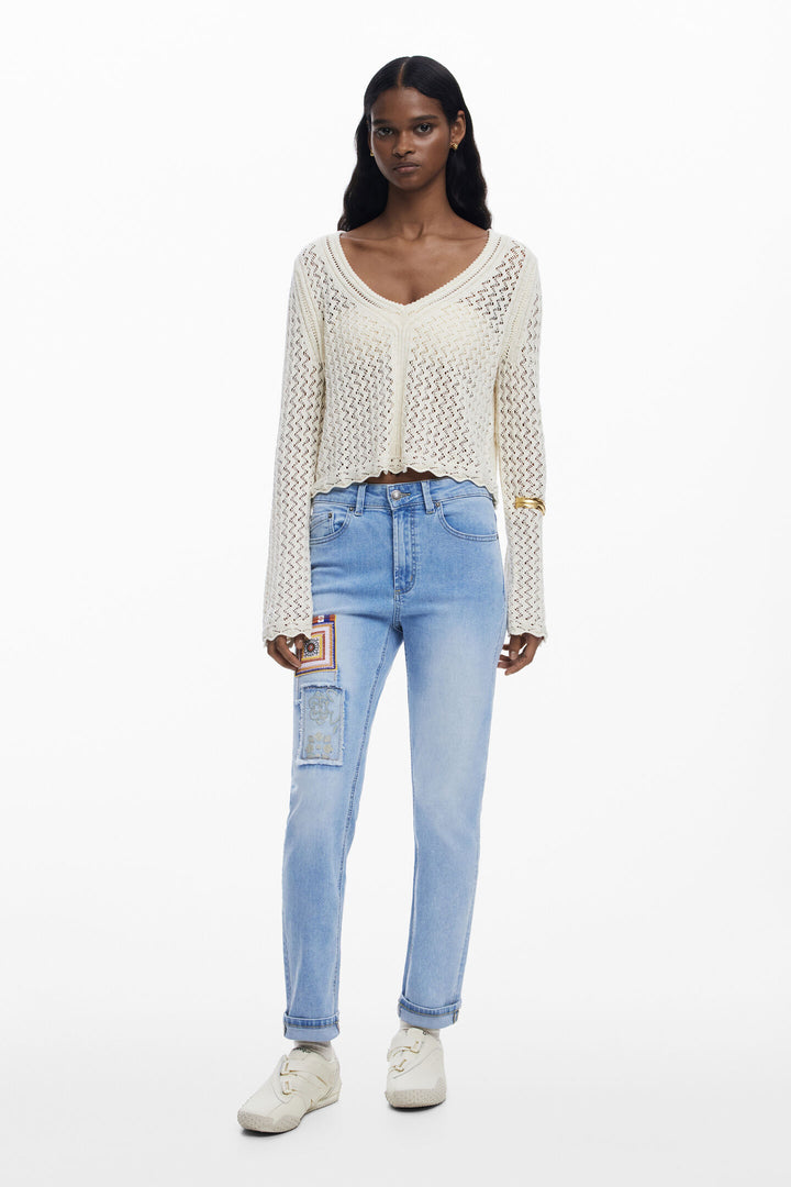 Desigual Flam Cropped Openwork Sweater