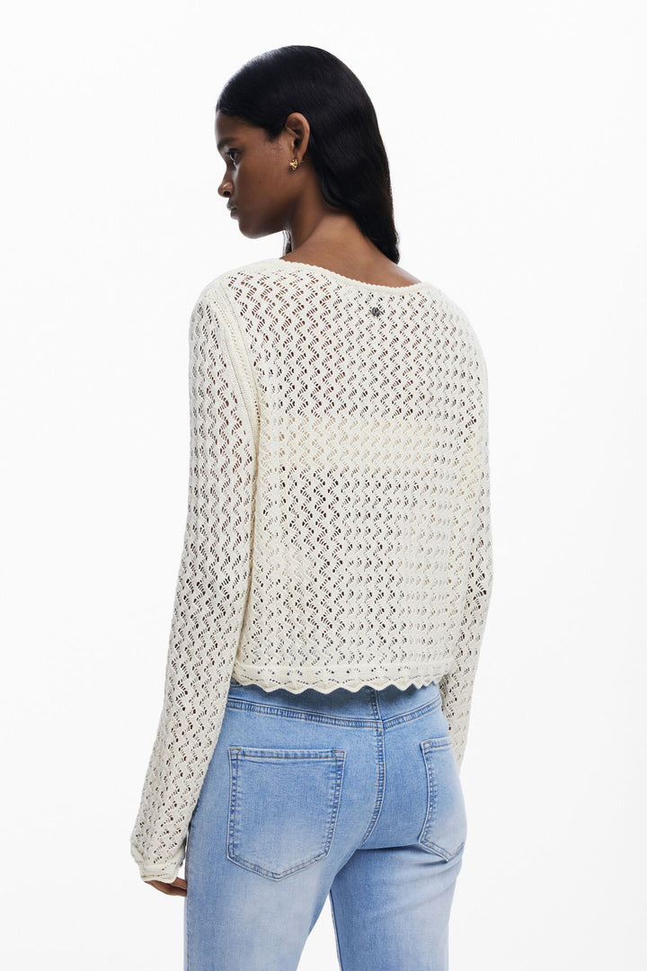 Desigual Flam Cropped Openwork Sweater