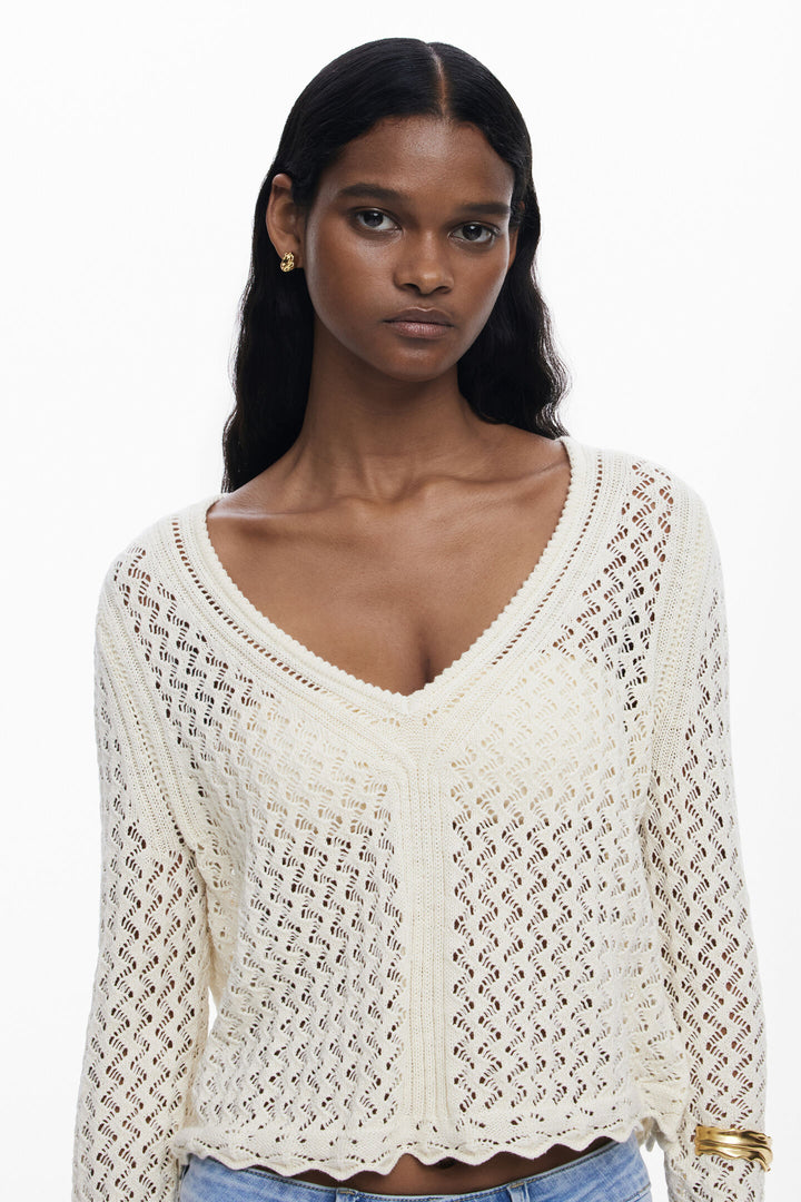 Desigual Flam Cropped Openwork Sweater
