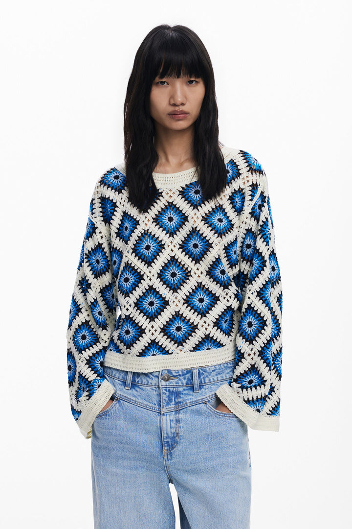 Desigual Demis Multicolor Crochet Sweater