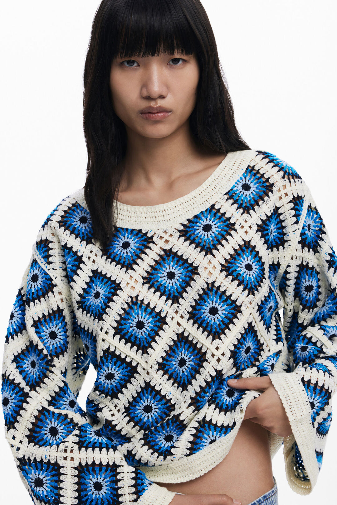 Desigual Demis Multicolor Crochet Sweater
