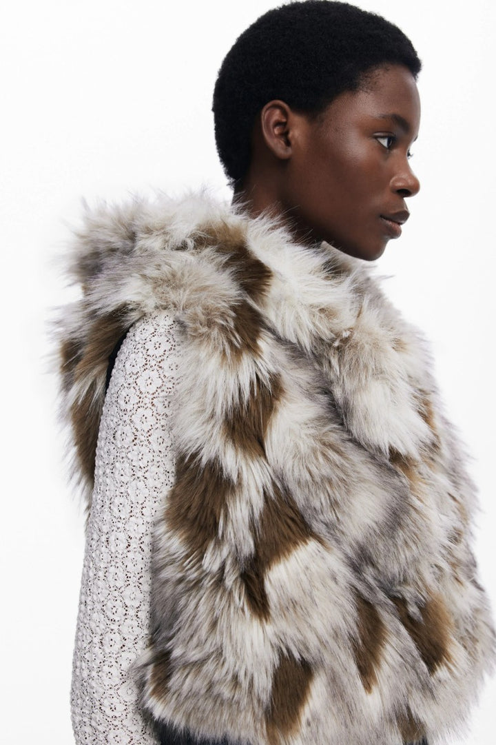 Desigual Denim Faux‑Fur Vest