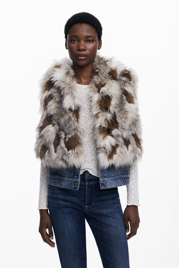 Desigual Denim Faux‑Fur Vest