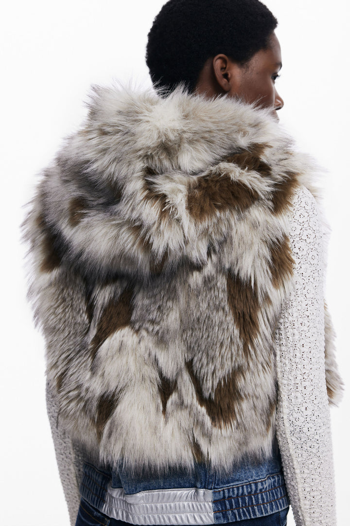 Desigual Denim Faux‑Fur Vest