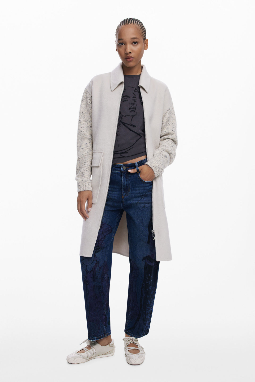 Desigual Light Combined Cloth Coat