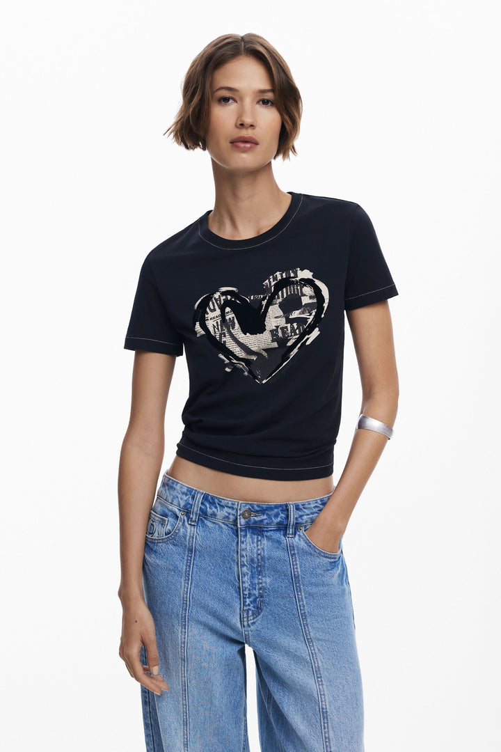 Desigual Newspaper Heart T‑Shirt