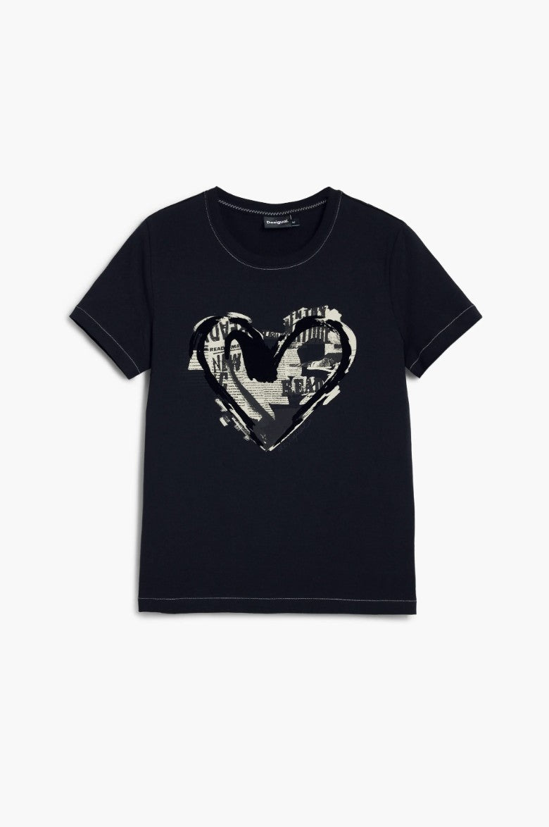 Desigual Newspaper Heart T‑Shirt