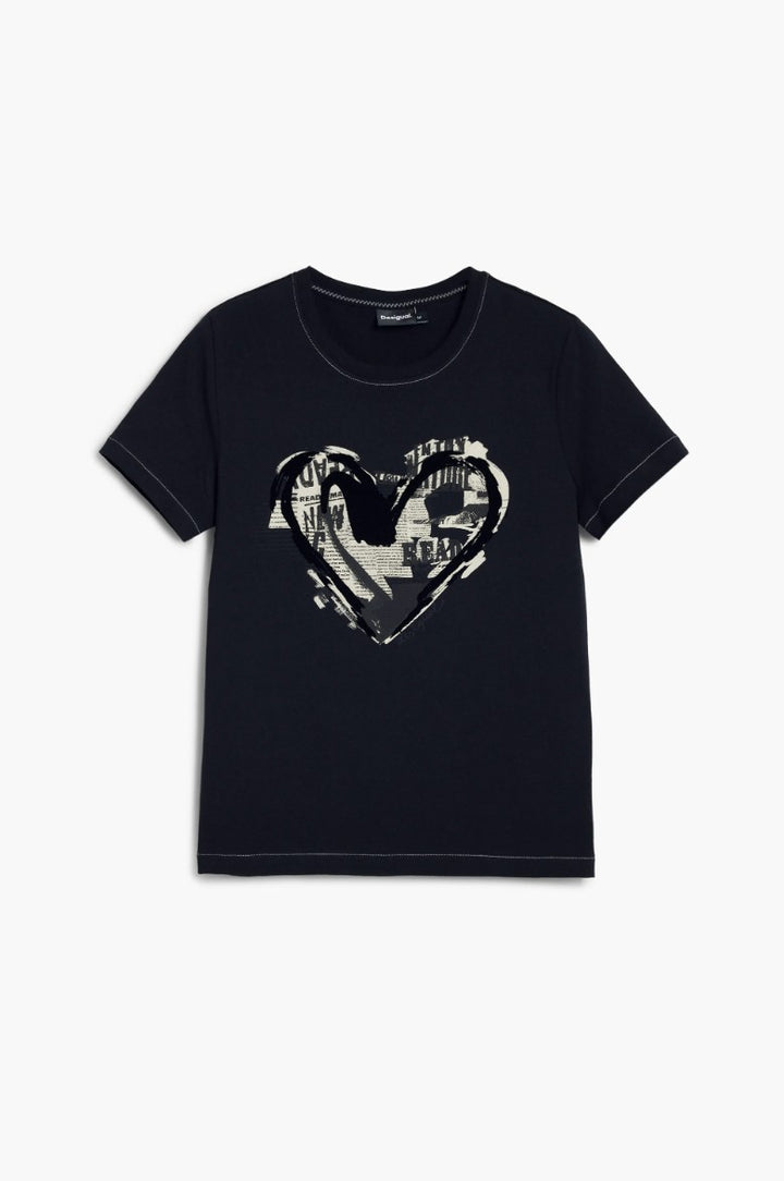 Desigual Newspaper Heart T‑Shirt