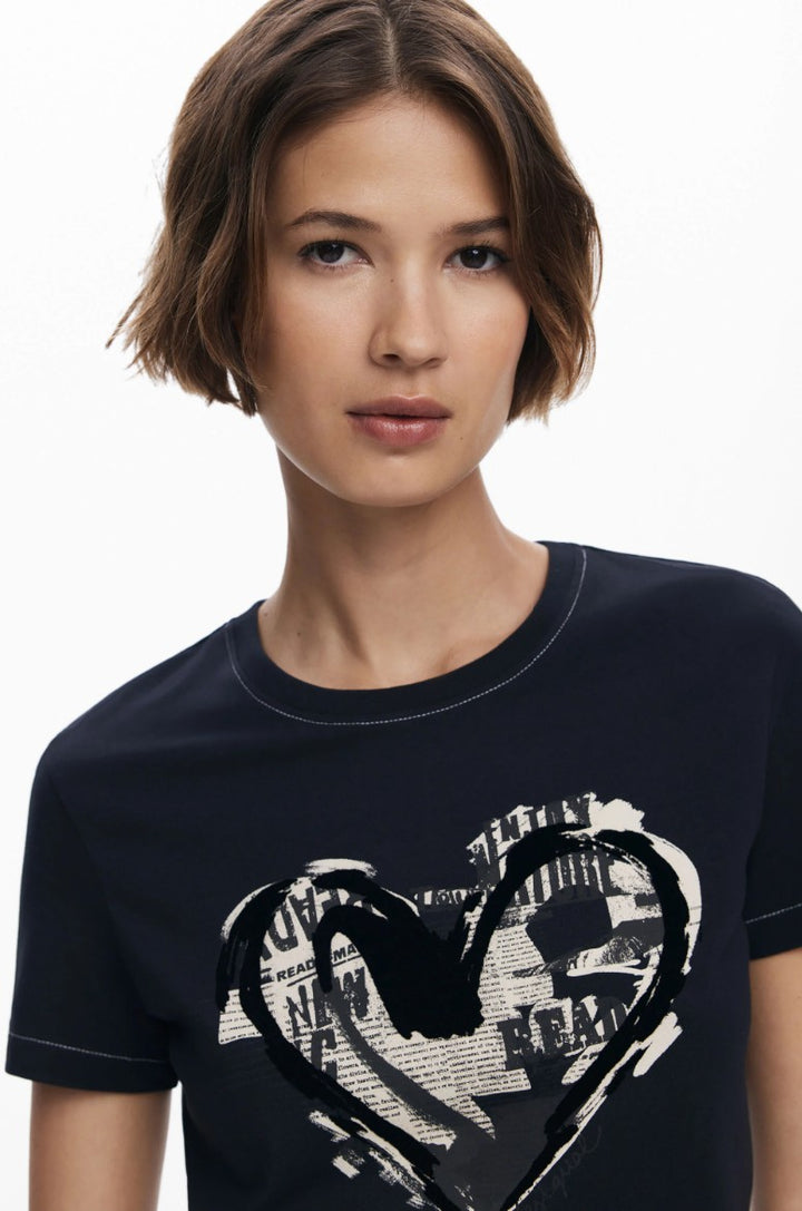 Desigual Newspaper Heart T‑Shirt