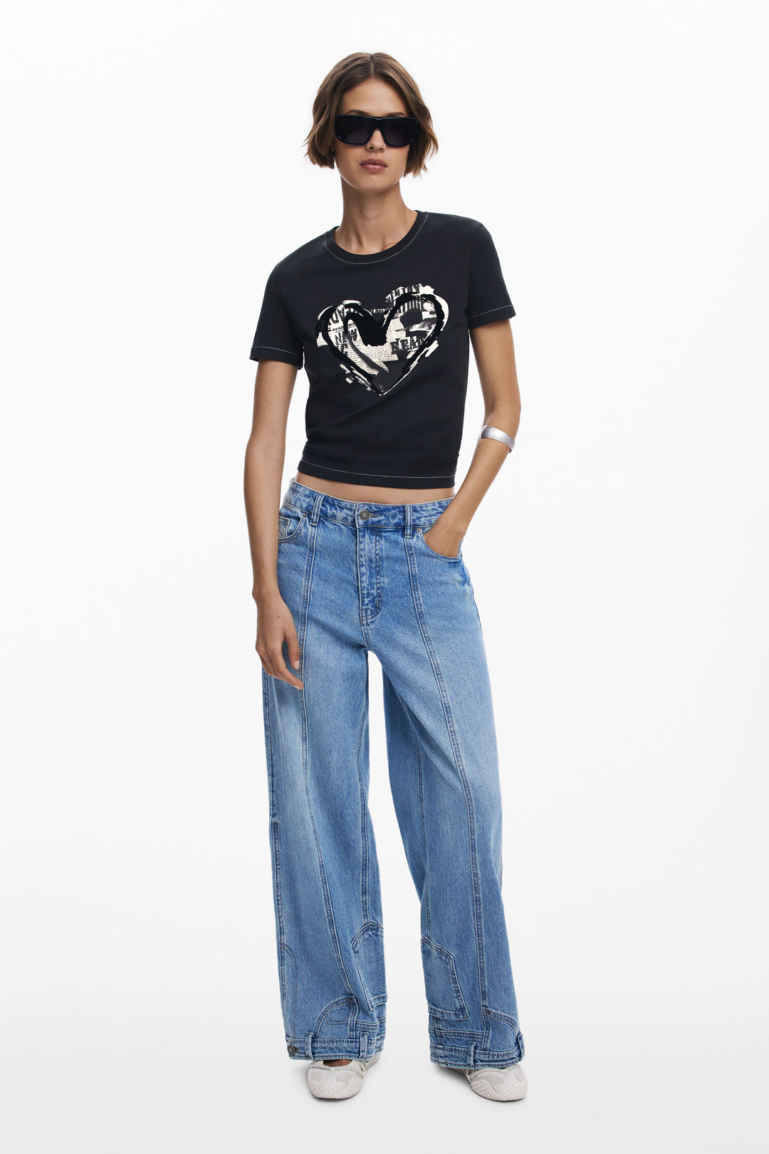 Desigual Newspaper Heart T‑Shirt