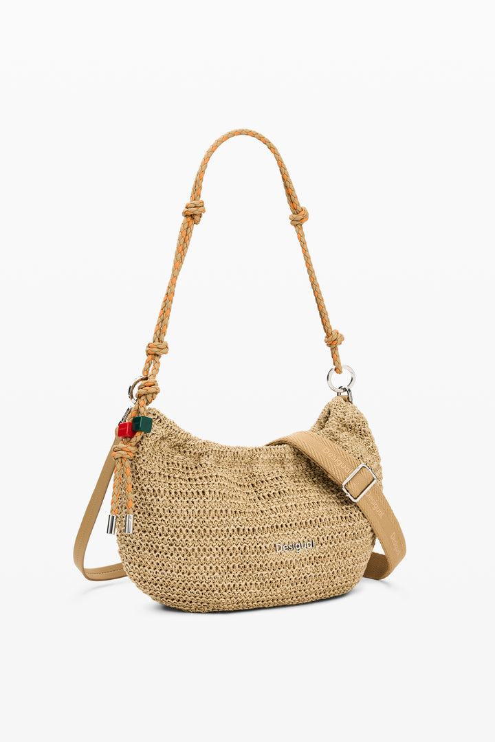 Desigual oval raffia bag with charms