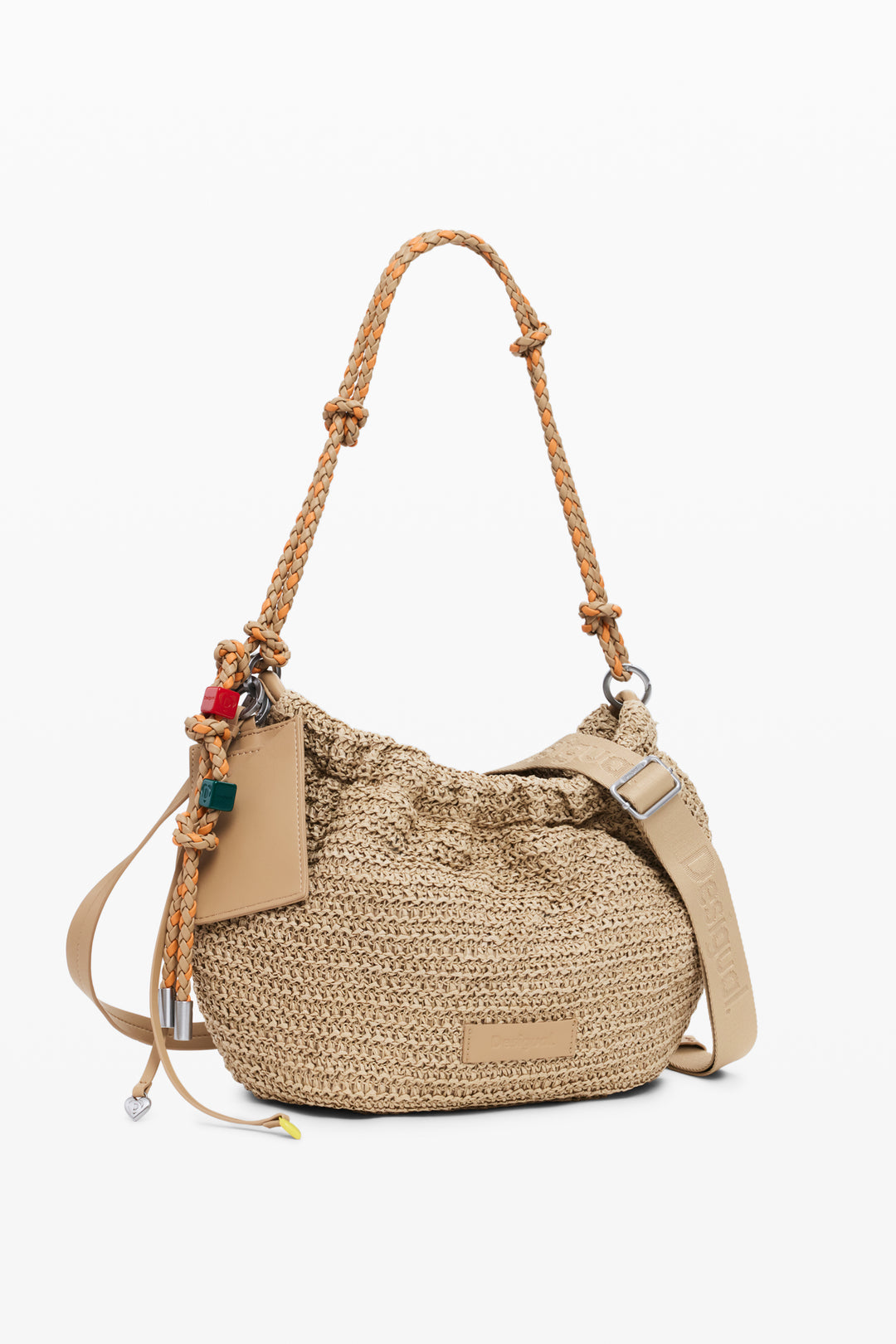 Desigual oval raffia bag with charms