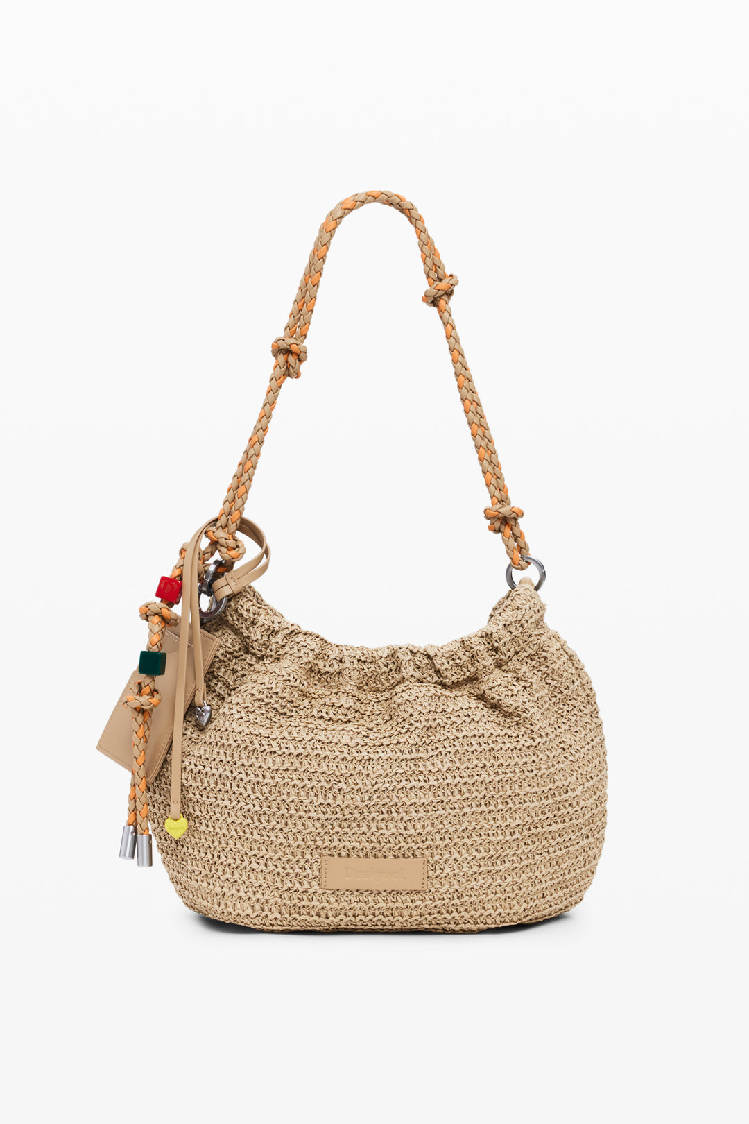 Desigual oval raffia bag with charms