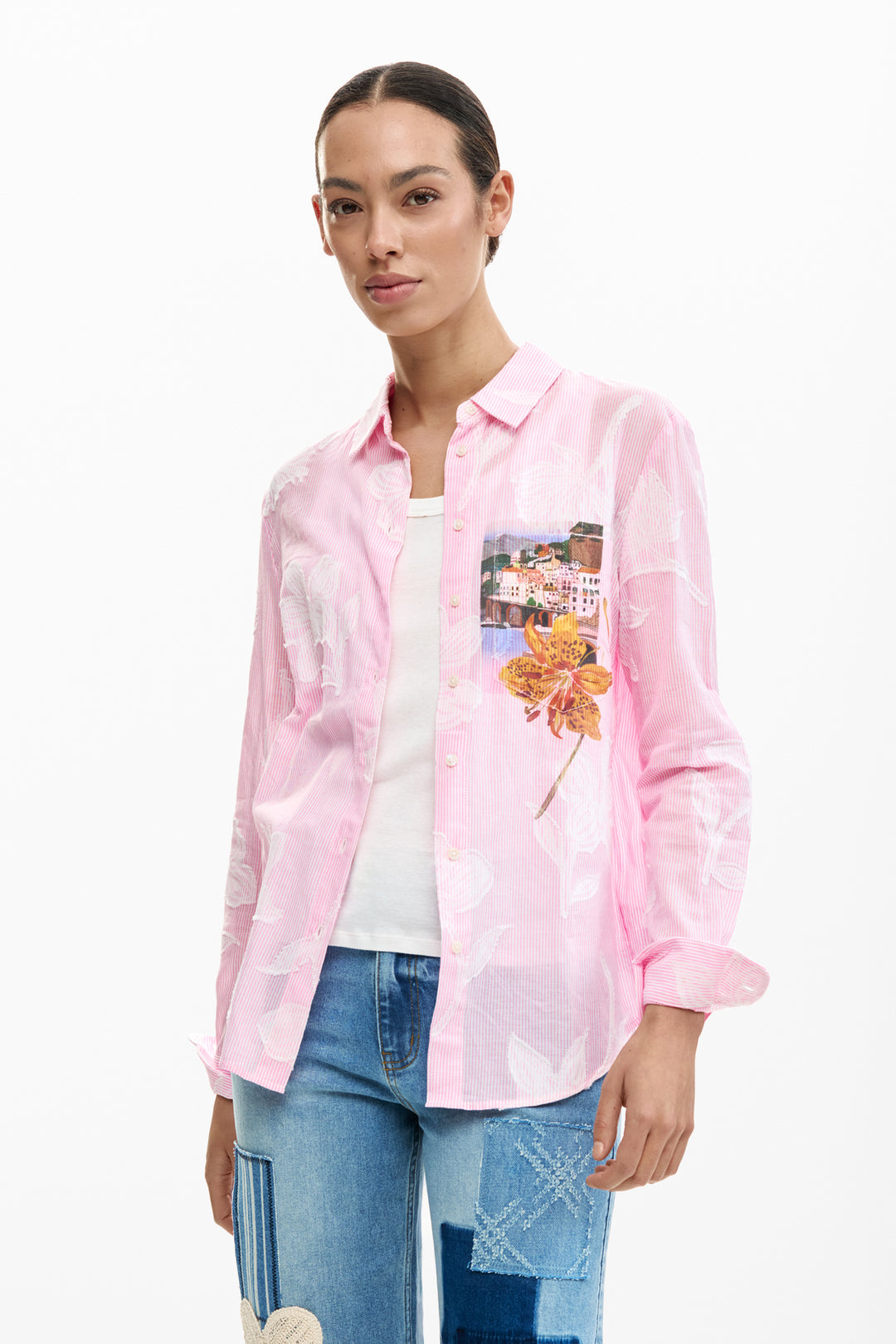 Desigual Striped postcard shirt