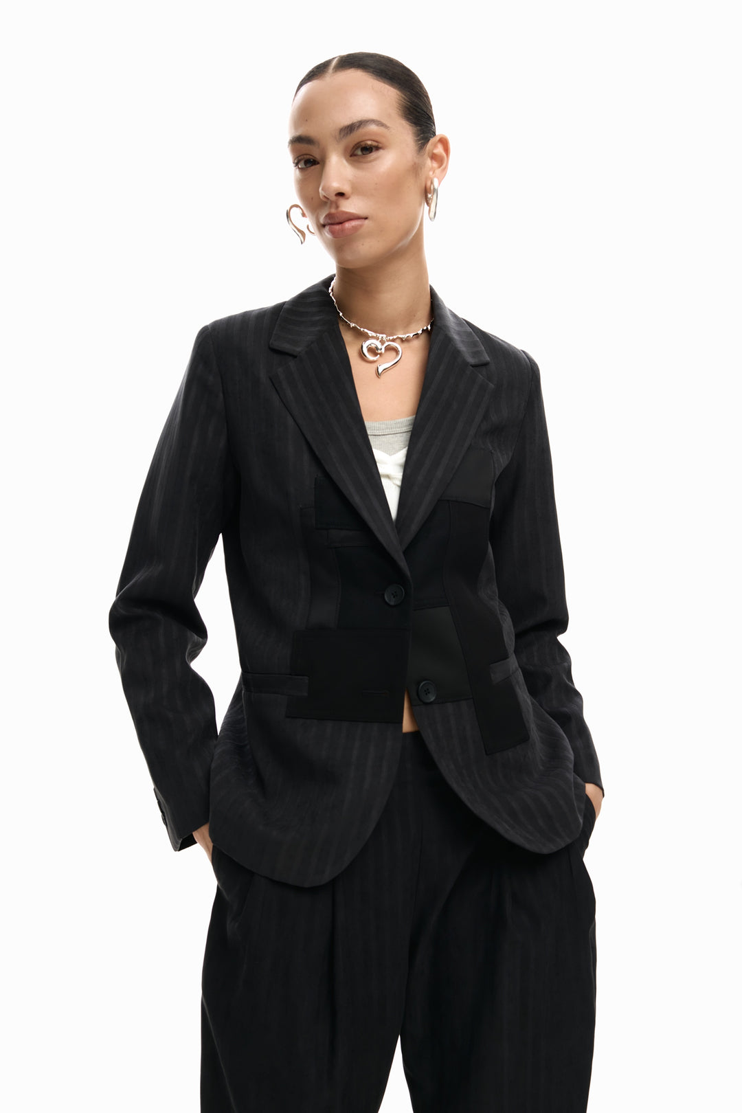 Desigual Striped patch blazer