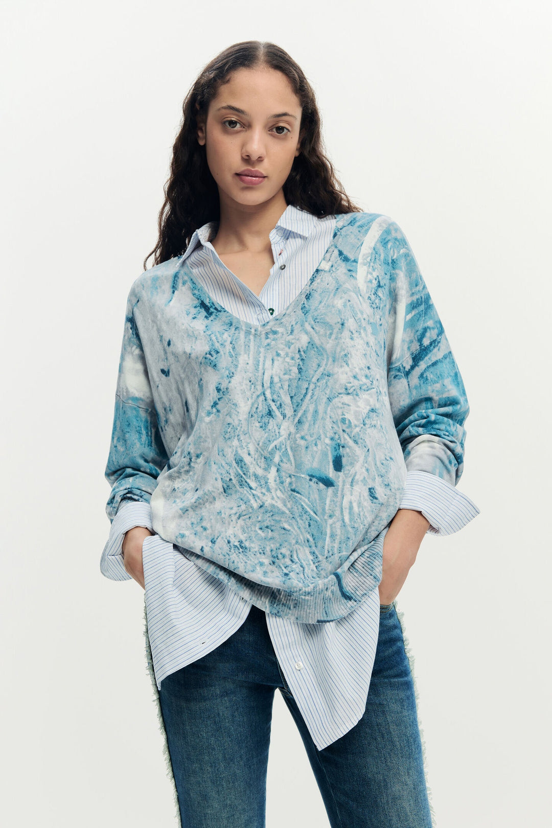 Desigual Abstract PrintV-Neck Sweater