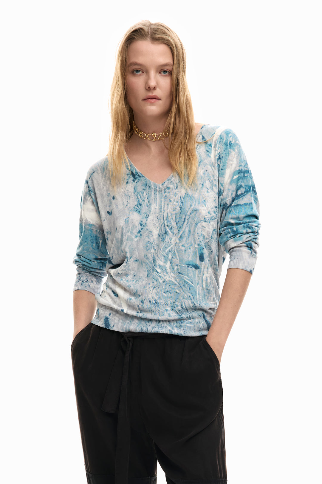 Desigual Abstract PrintV-Neck Sweater