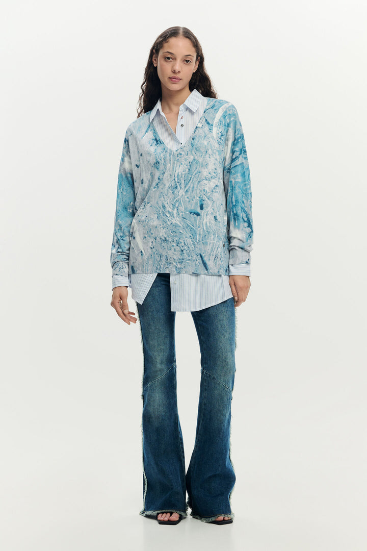 Desigual Abstract PrintV-Neck Sweater