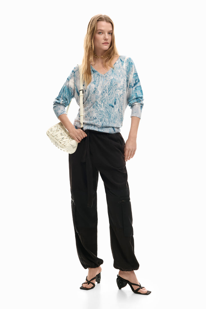 Desigual Abstract PrintV-Neck Sweater