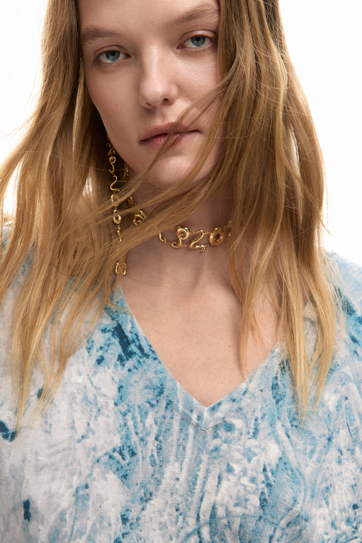 Desigual Abstract PrintV-Neck Sweater