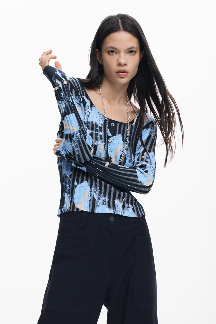 Desigual Fine Floral-Texture Sweater