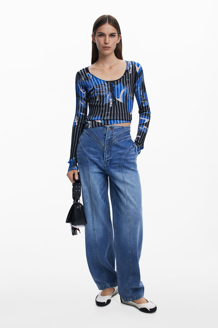 Desigual Fine Floral-Texture Sweater