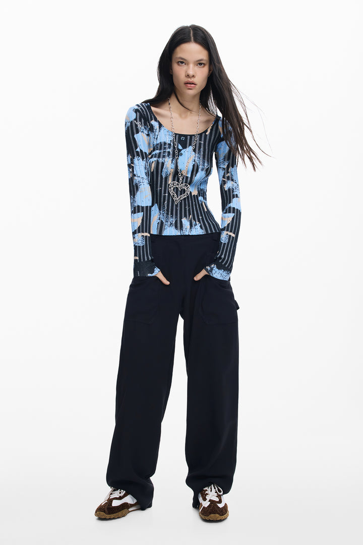 Desigual Fine Floral-Texture Sweater