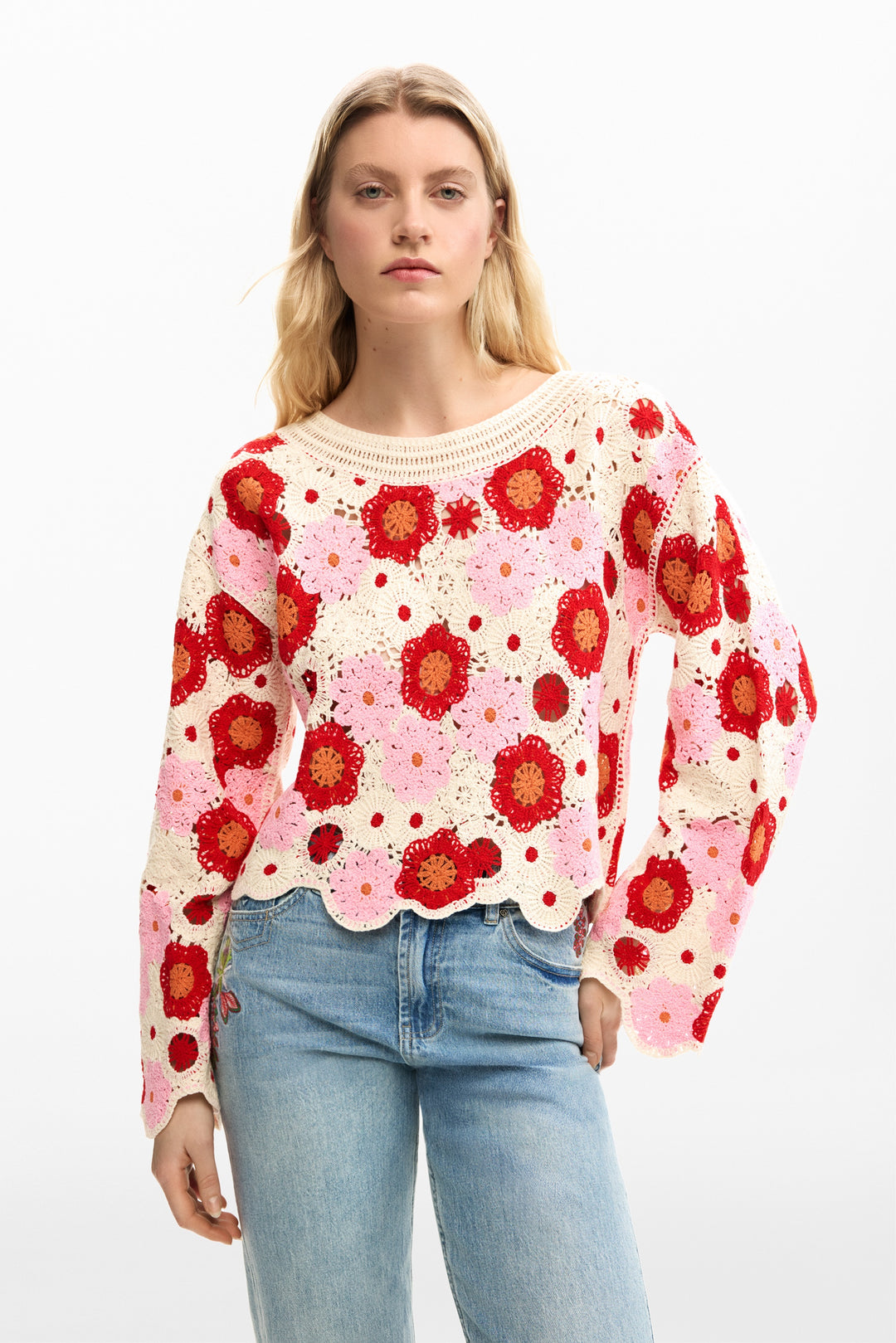 Desigual Crochet flower sweater
