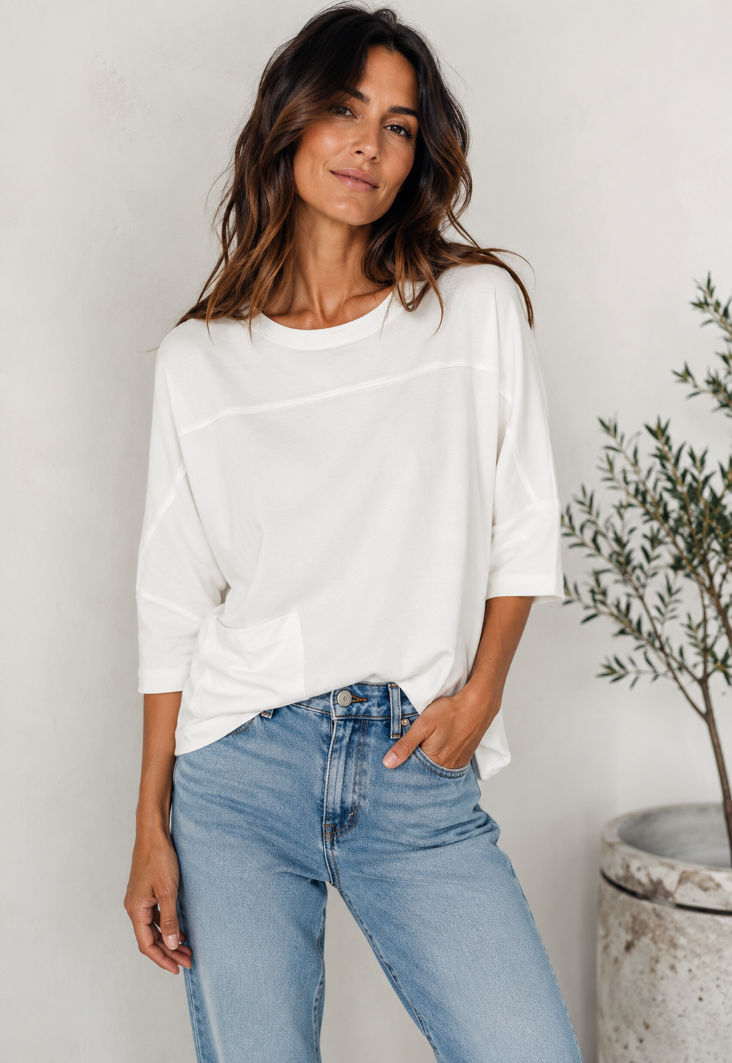 By Basics Loose Top with Pocket - WHT