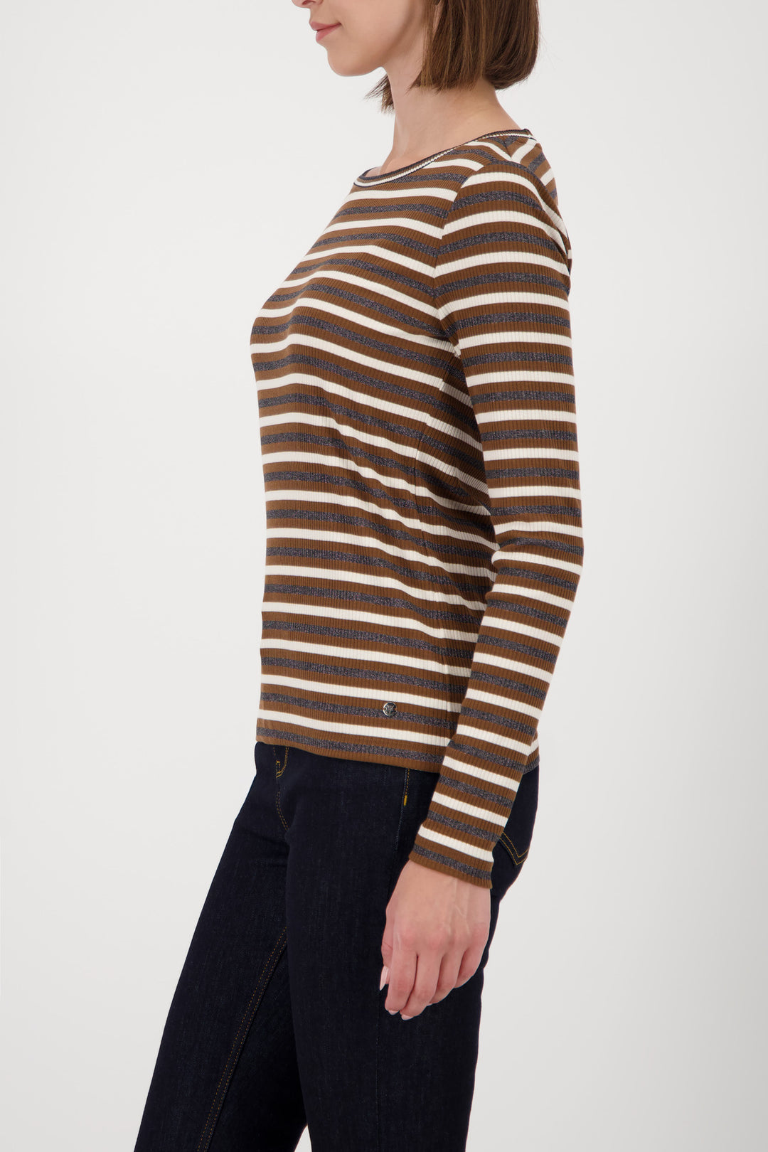 Monari Lurex Stripe Tee - Whisky