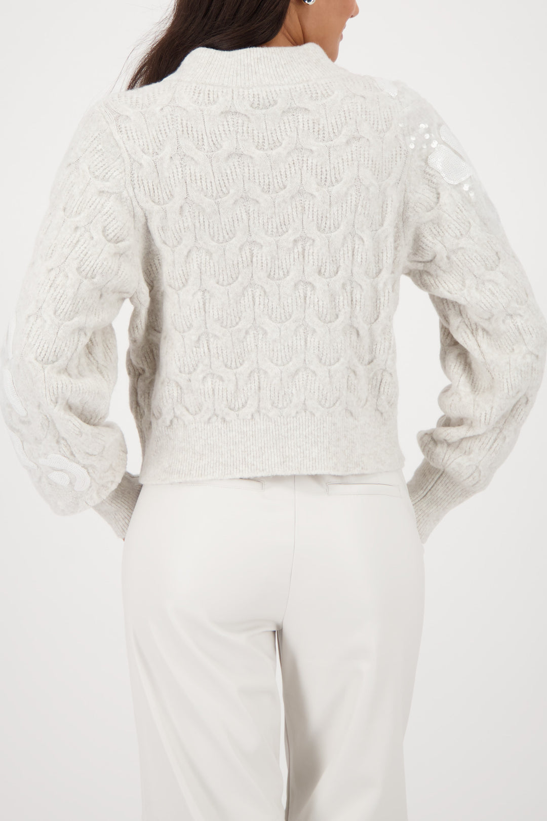 Monari Fleece Sweater + Sequins - Pearl