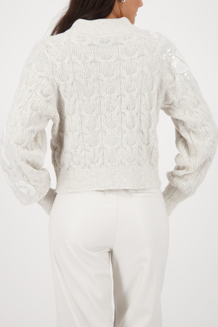 Monari Fleece Sweater + Sequins - Pearl