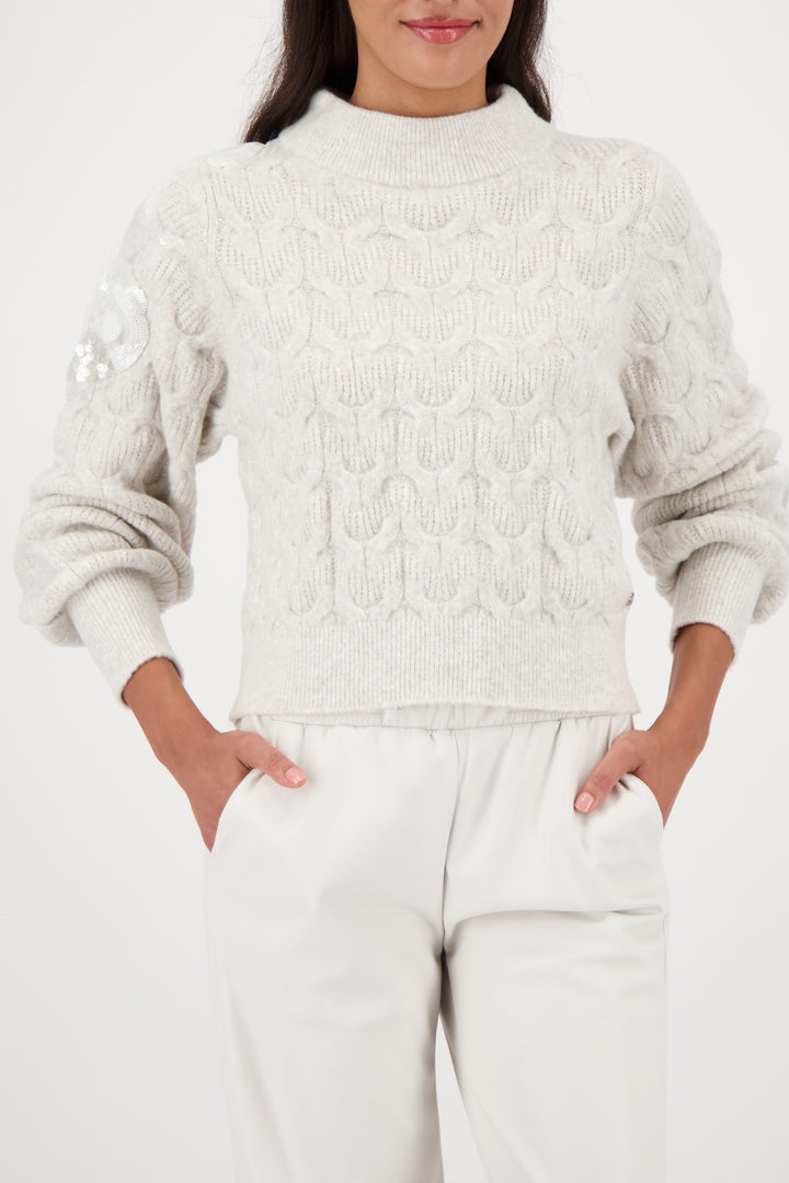 Monari Fleece Sweater + Sequins - Pearl