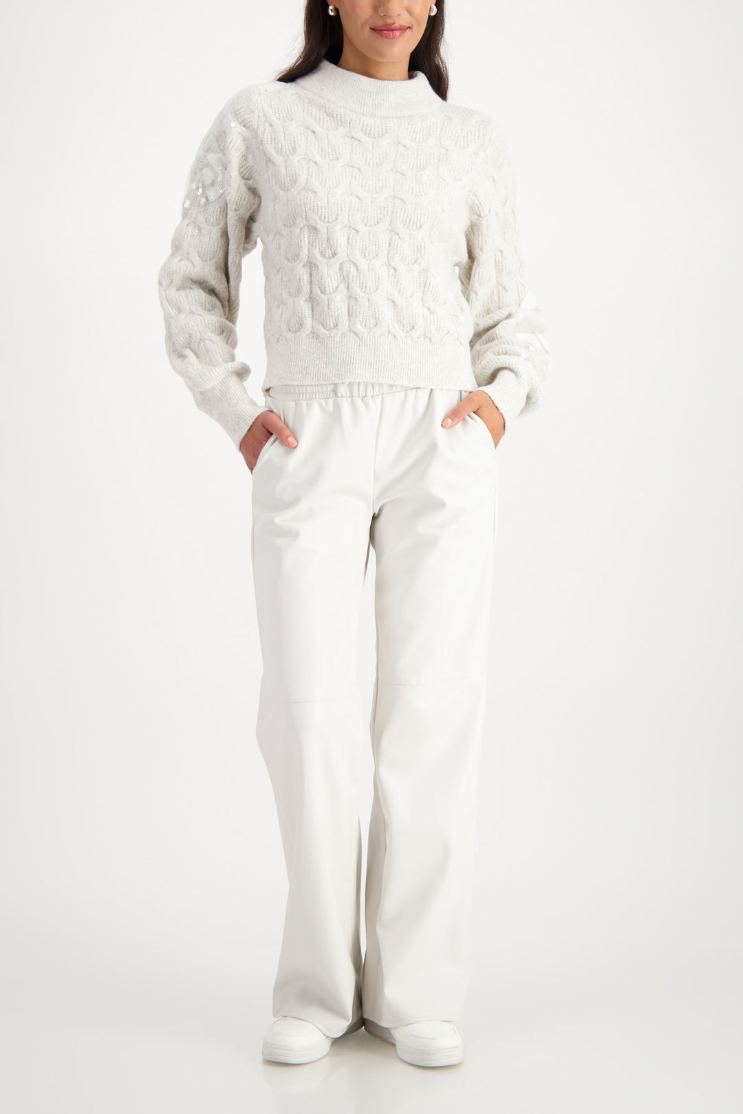 Monari Fleece Sweater + Sequins - Pearl