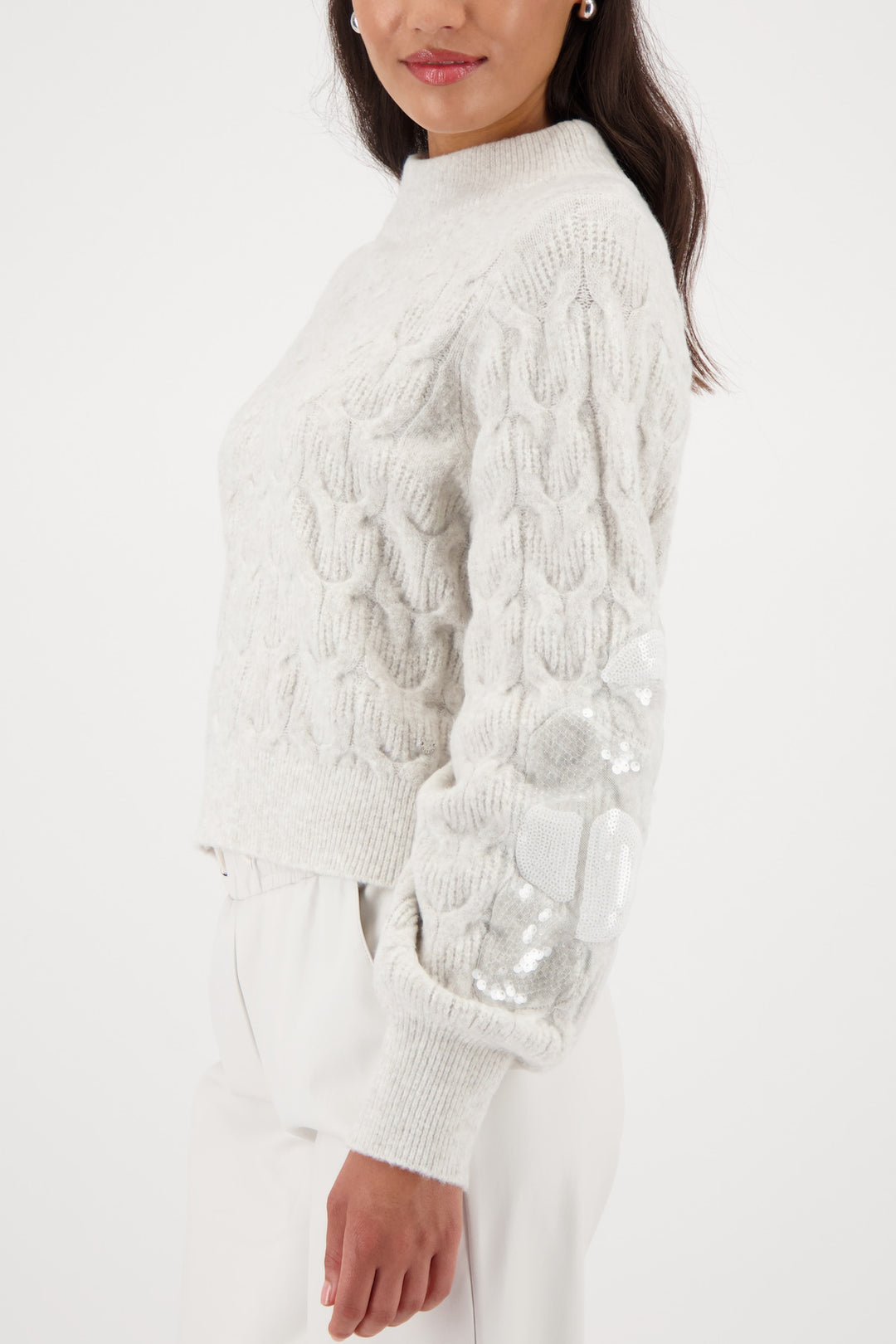 Monari Fleece Sweater + Sequins - Pearl