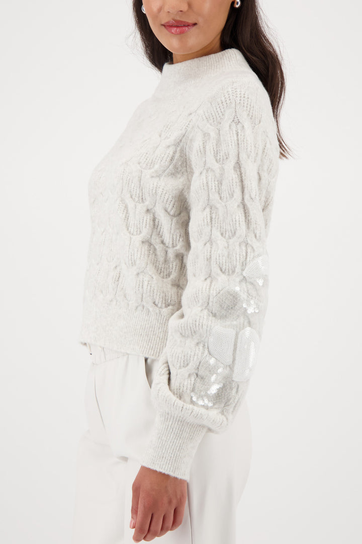 Monari Fleece Sweater + Sequins - Pearl