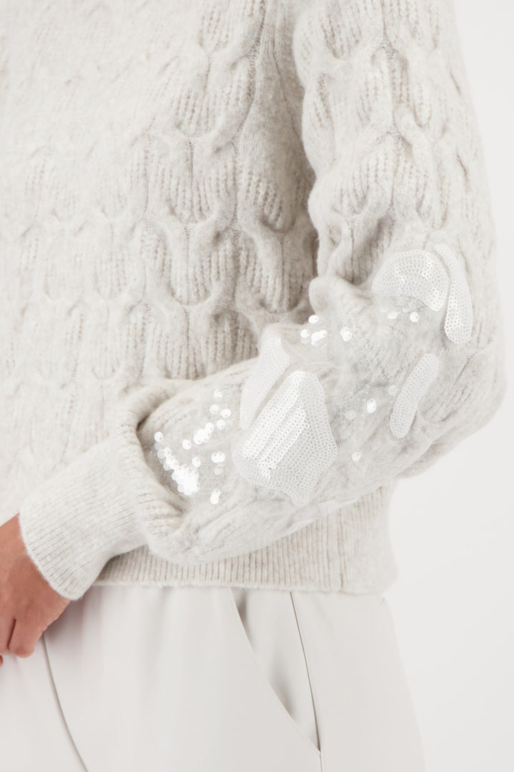 Monari Fleece Sweater + Sequins - Pearl