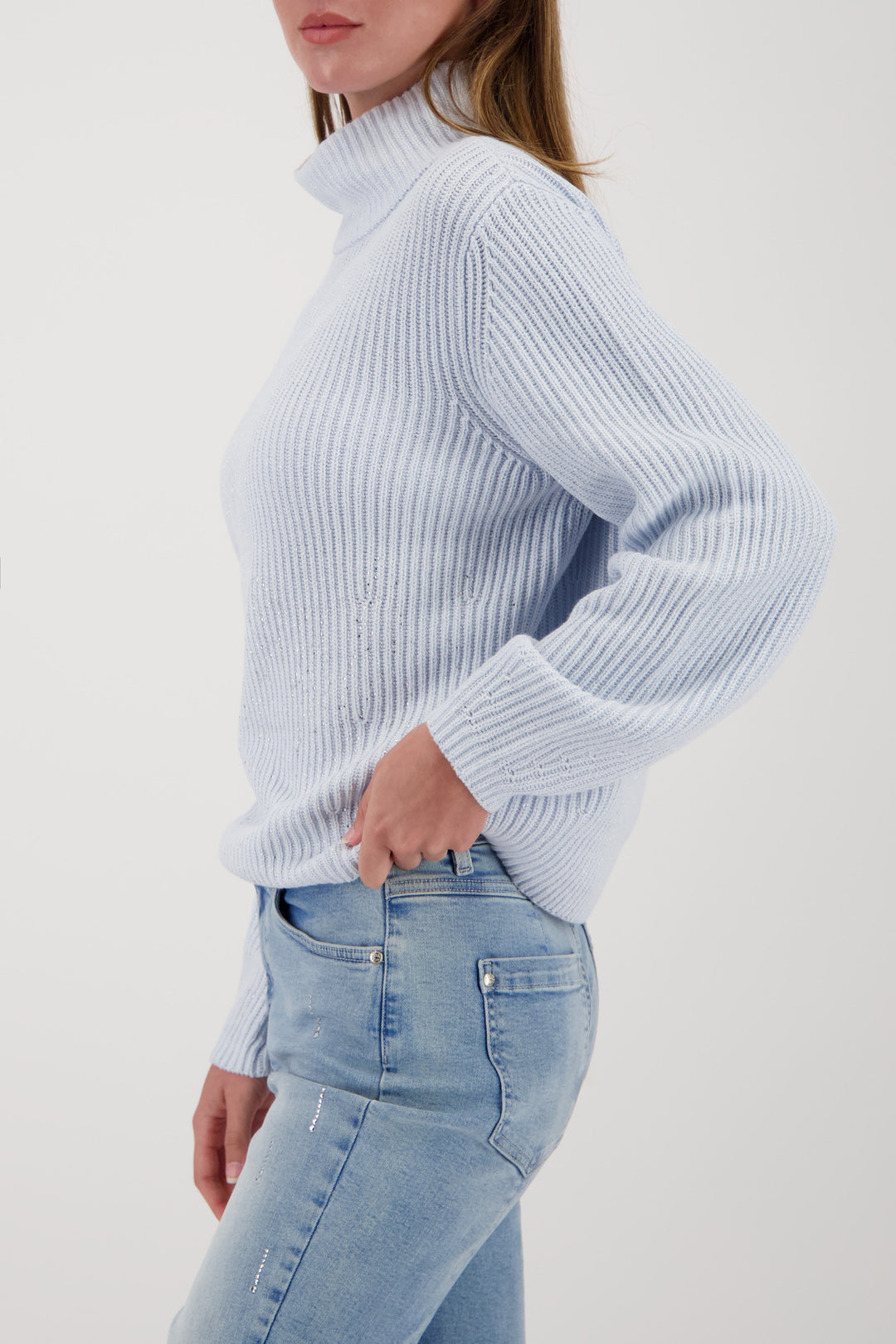 Monari Lurex Sweater + Rhinestones - Ice Blue